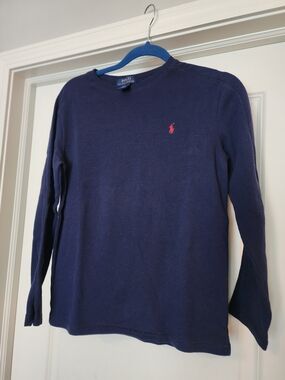 Polo by Ralph Lauren Navy Long Sleeve Shirt with Pink Pony